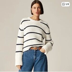 J. Crew White and Navy Heritage Fisherman Sweater